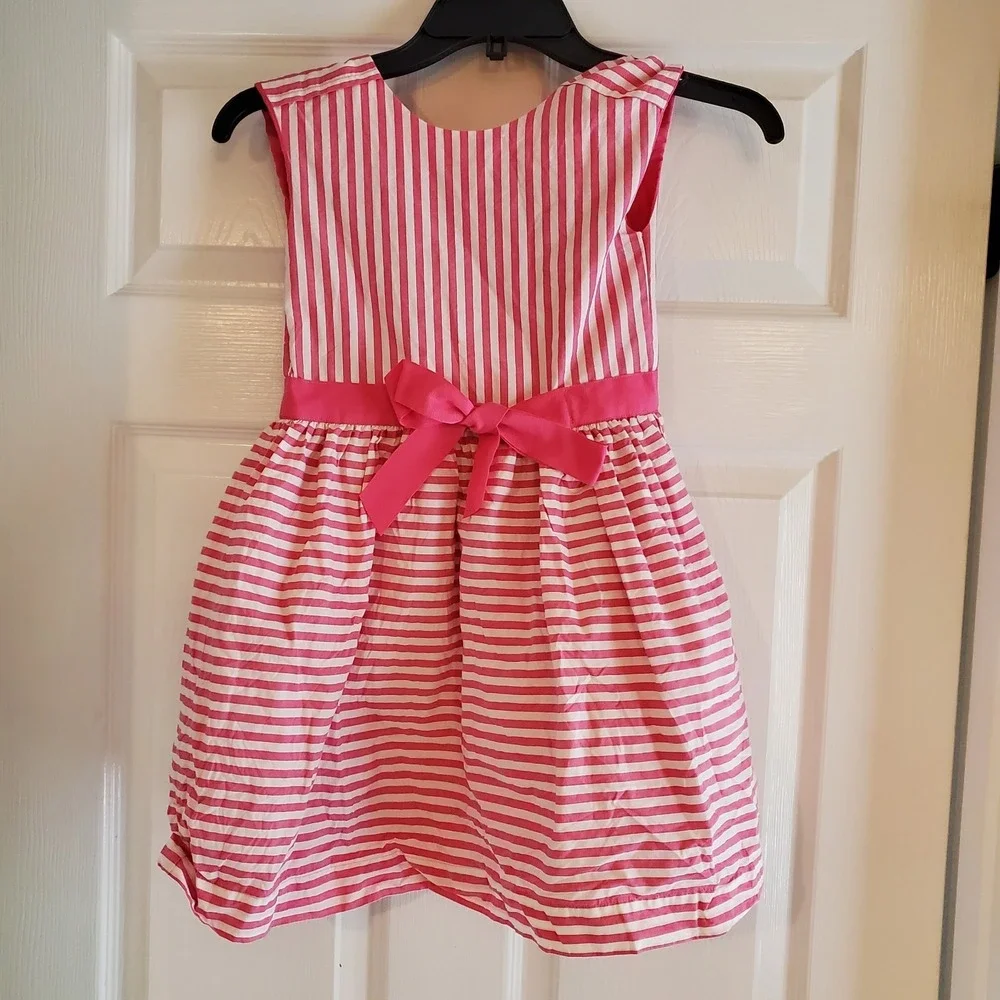Carters‎ Girls Pink Bow Striped Sleeveless Cotton Fit & Flare Dress 6x